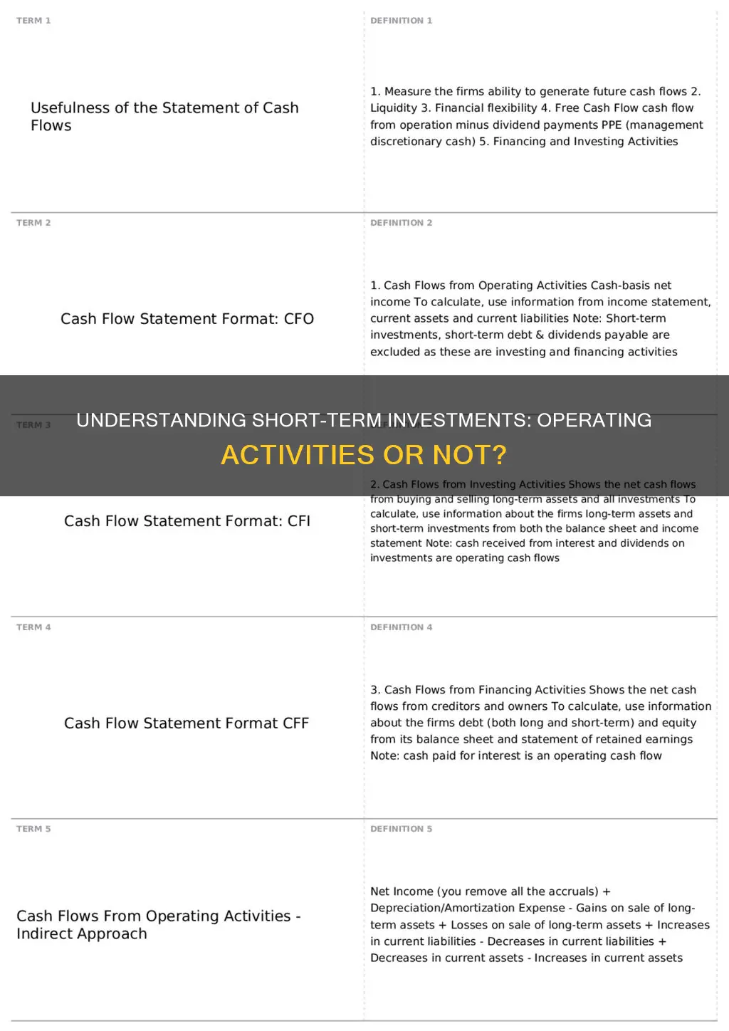 are short term investments an operating activity