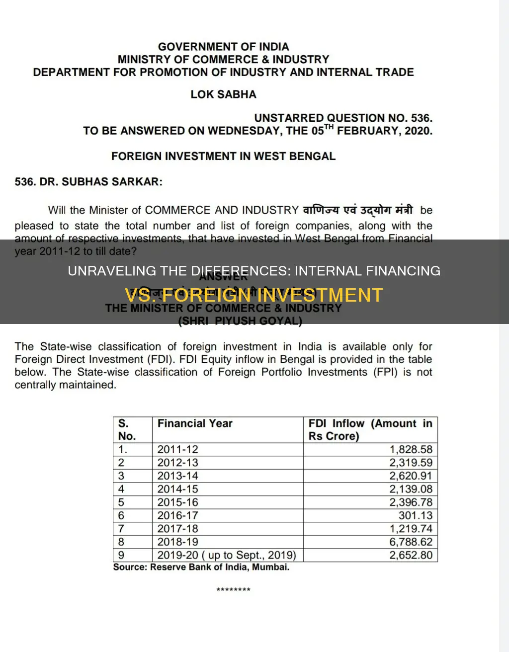 how do internal financing and foreign investment differ