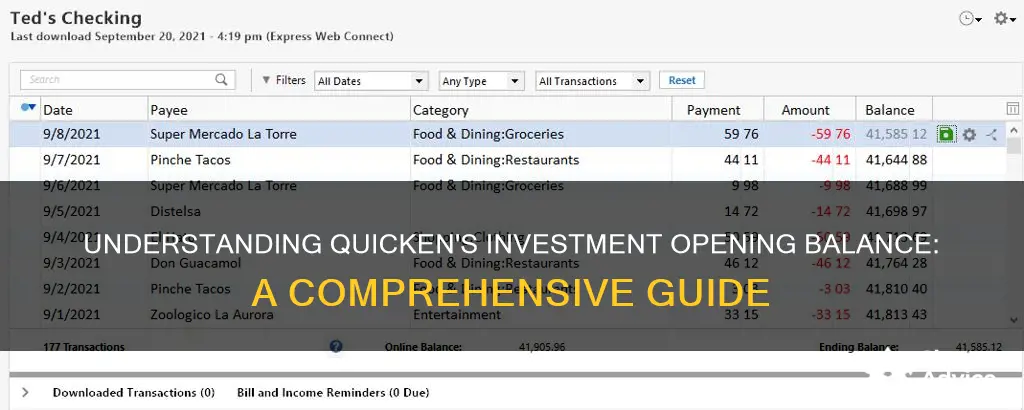 how does quicken investment opening balance work