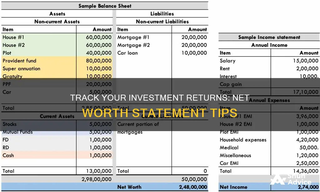 how show my investment in my net work statement