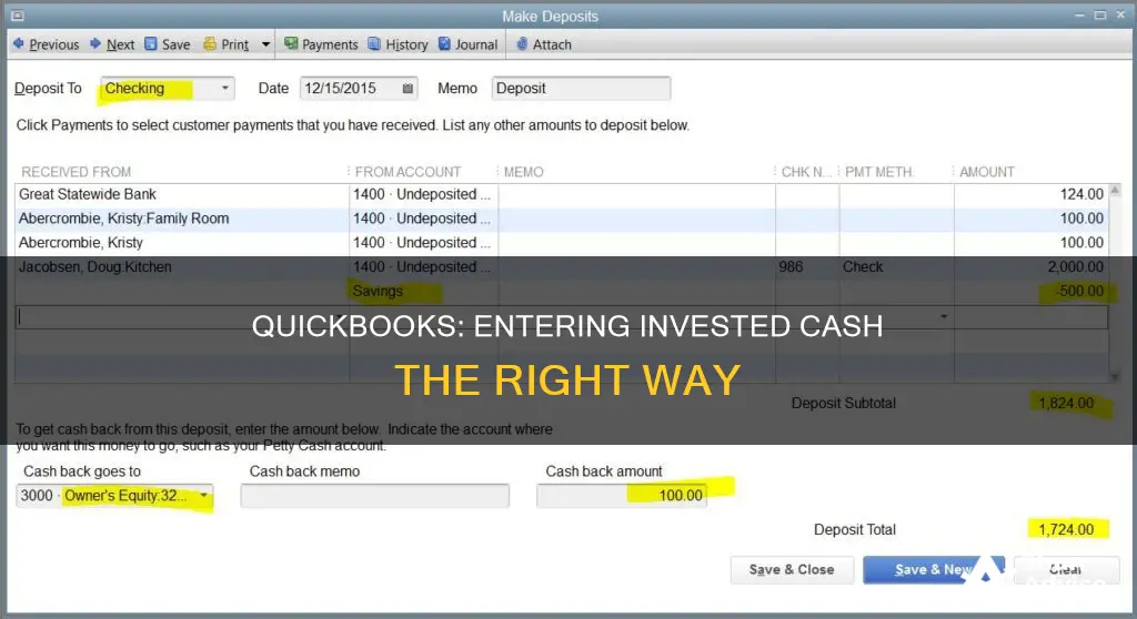 how to enter invested cash in quickbook