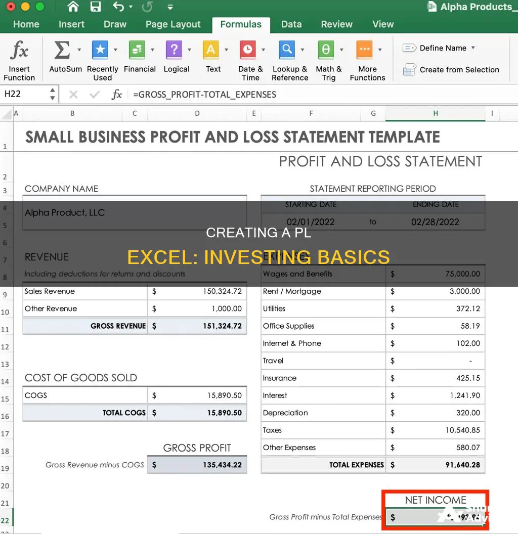 how to make a simple p l excel for investing