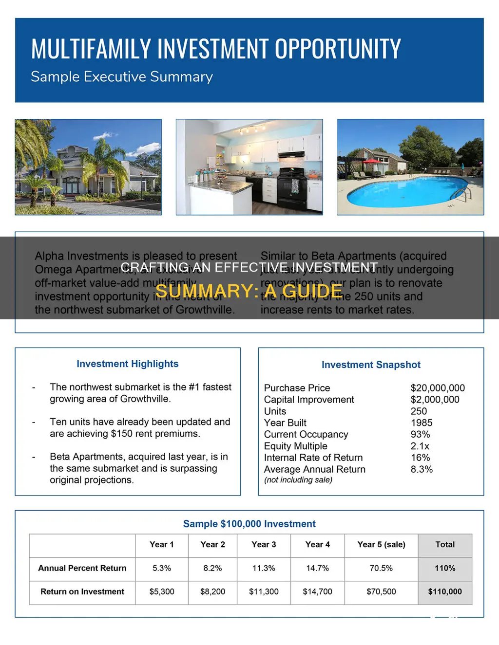 how to make an investment summary