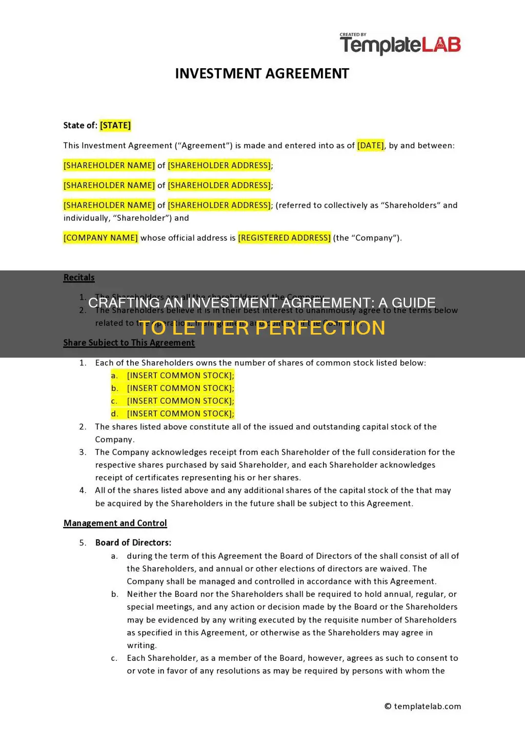 how to make investment agreement letter