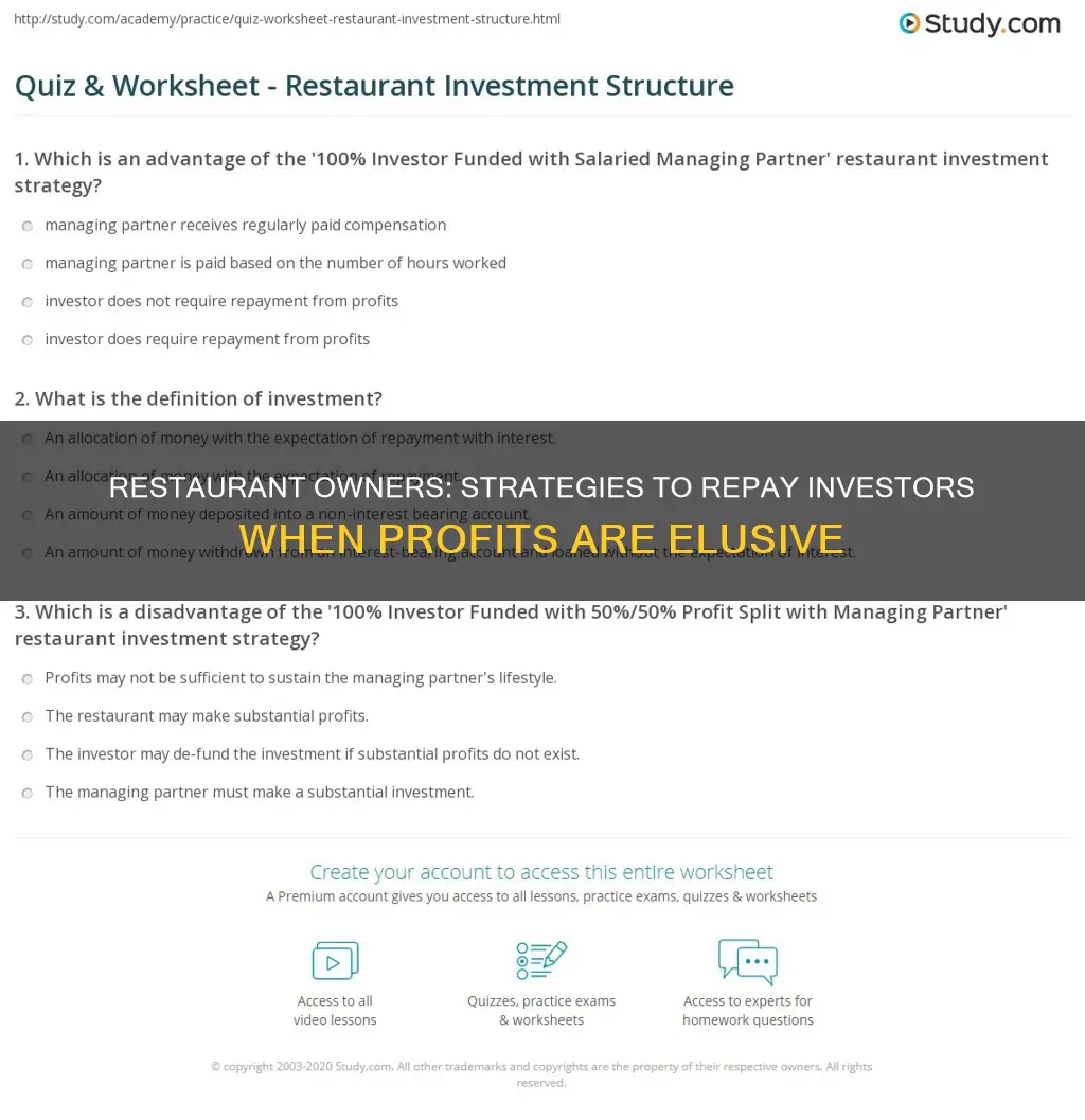 how to pay investers if restaurent is not profitabl e