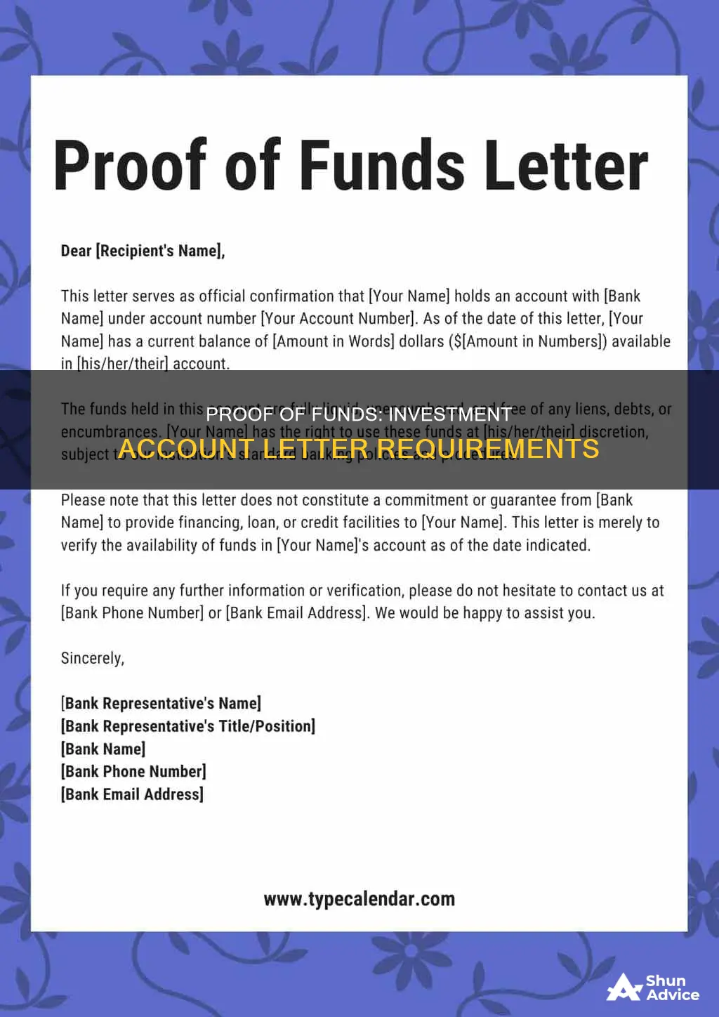 how to provide a proof of funds letter investment account