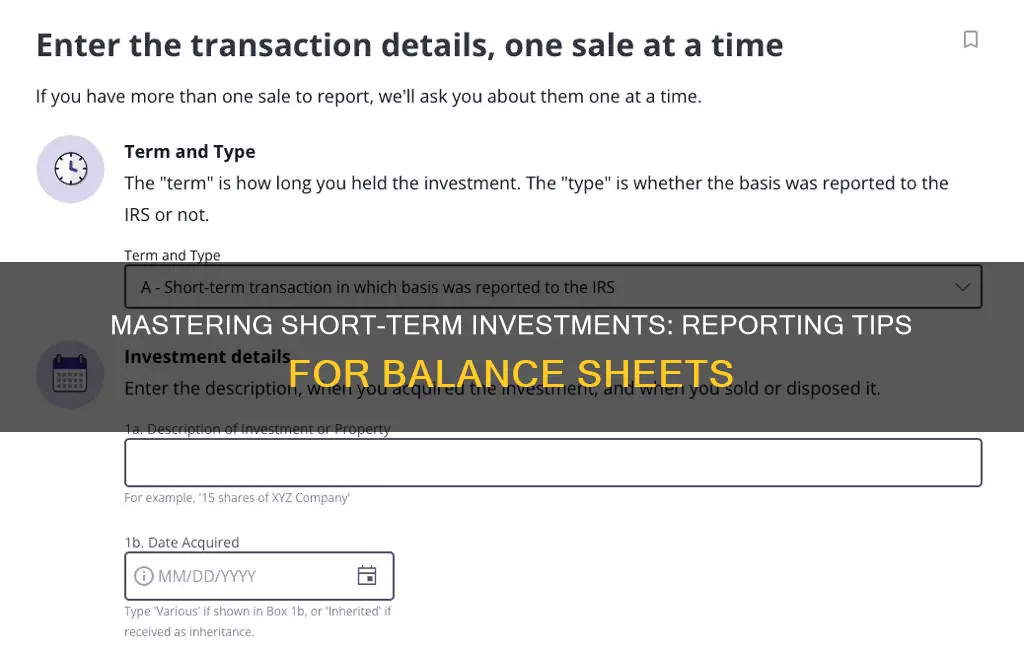 how to report short term investments on balance sheet