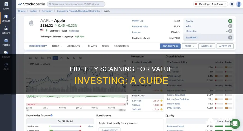 how to use fidelity for scanning for value investing