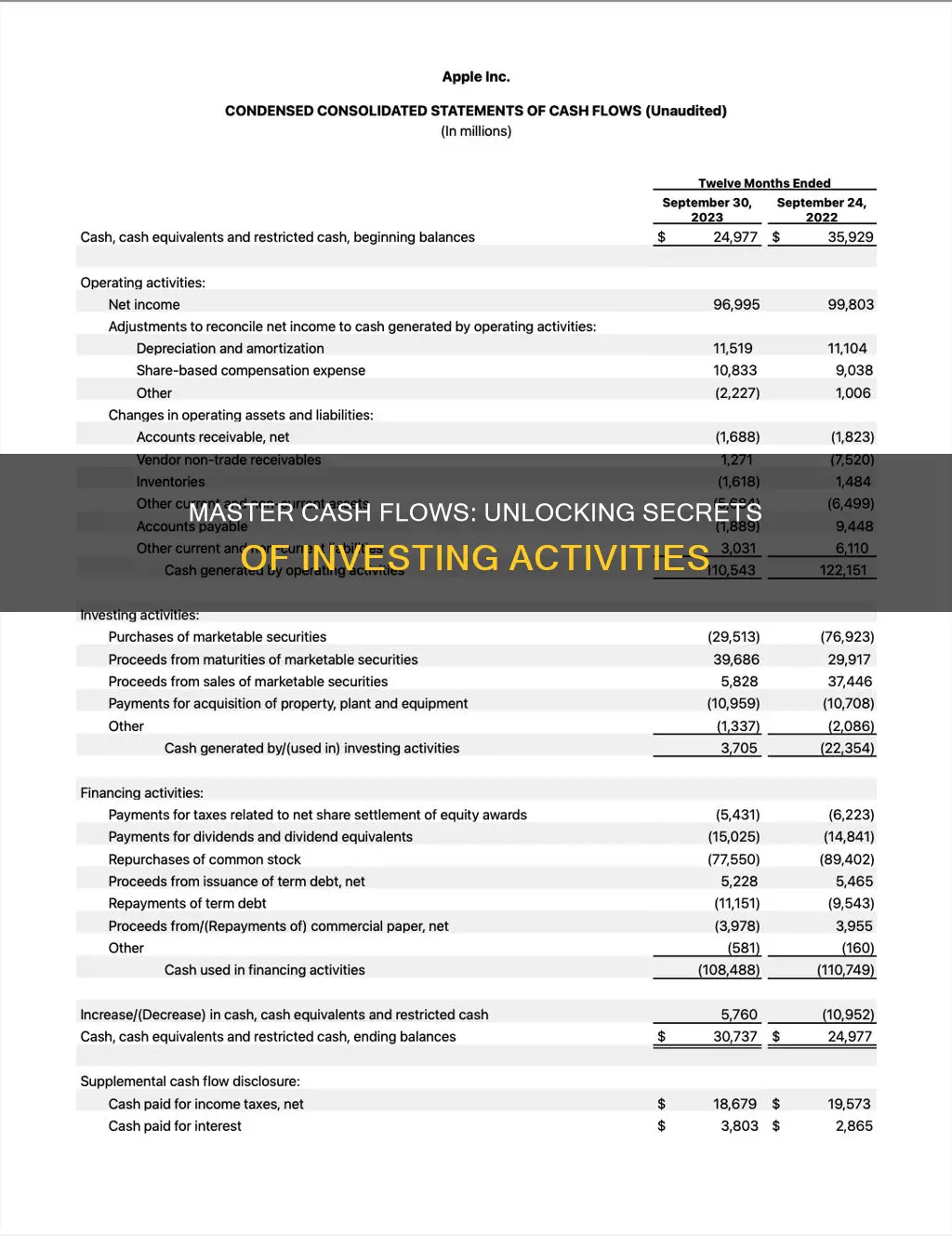 how to work out cash flows from investing activities