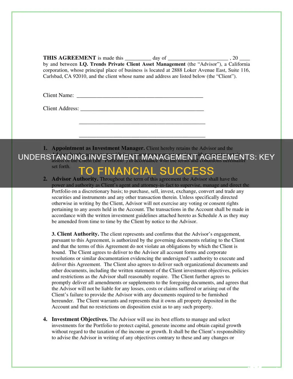 what is investment management agreement