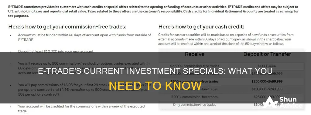 what specials are e trade paying to invest now