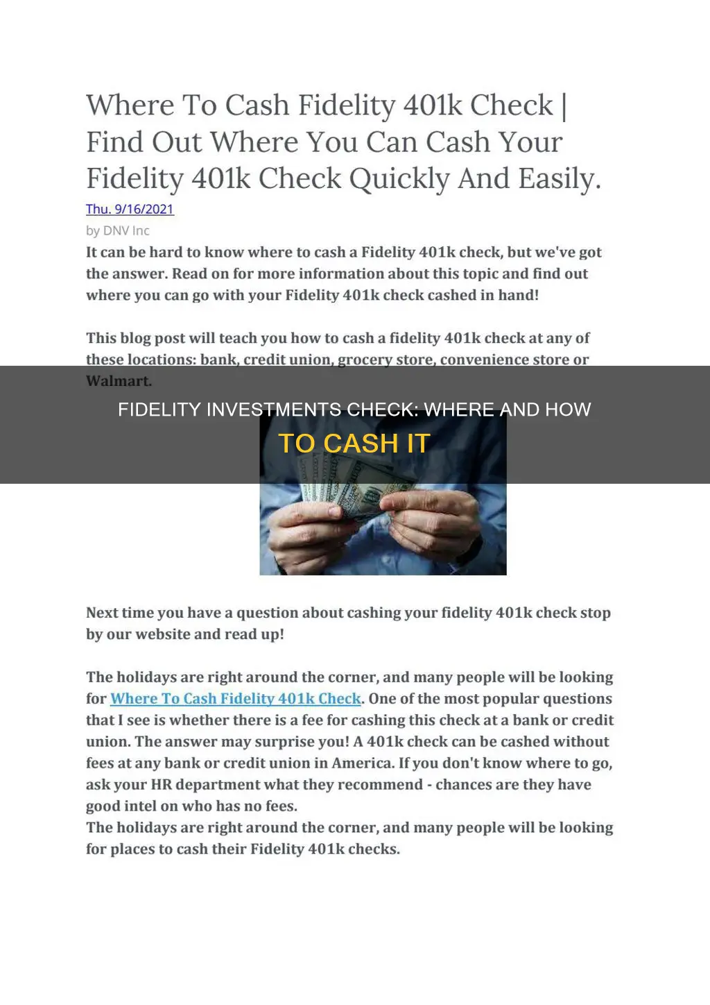 where to cash fidelity investments check