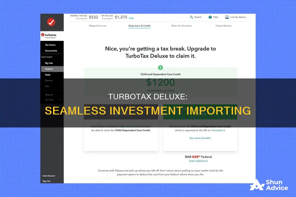 will turbotax deluxe import investments